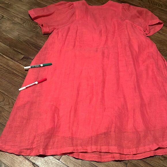 Sundance Women’s Size XL Pink/Orange Coral 100% Linen Midi Dress w/ Pockets - Picture 14 of 14